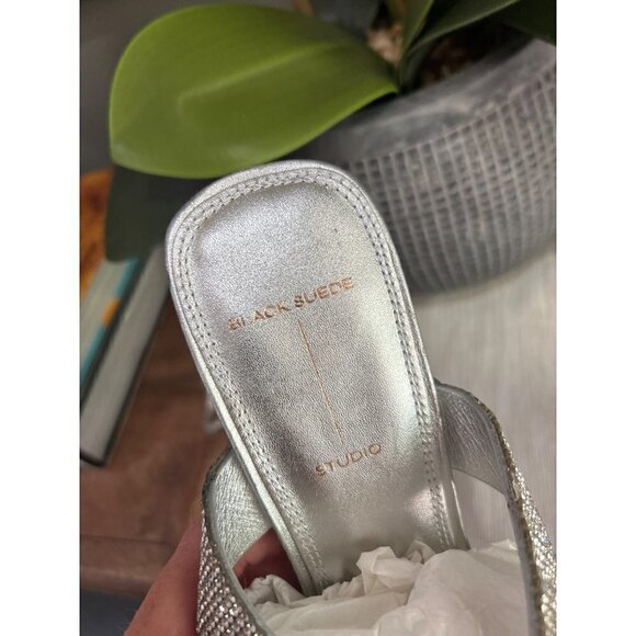 Black Suede Studio Cali SILVER Glitter Slide Sandal Womens Size 38.5 - Picture 13 of 14